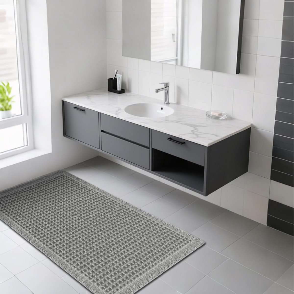 Zachte Wafelbadmat Antislip Grijs - Absorberend en Machinewasbaar voor Douche en Toilet (6