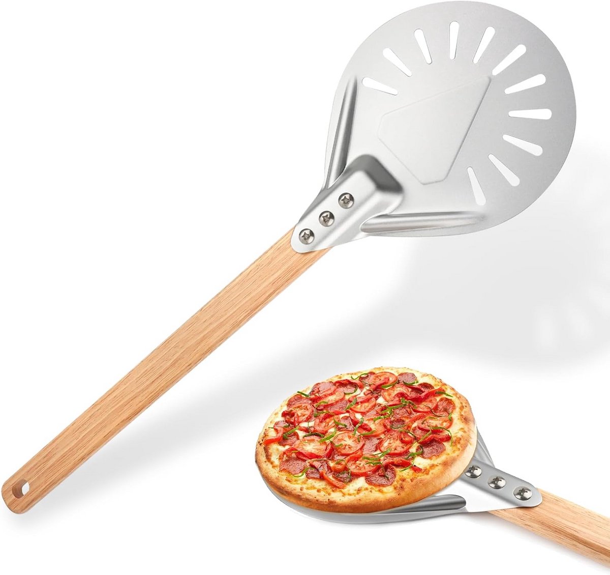 Professionele 7 inch Pizzaschep van Aluminium met Houten Handvat voor Brood en Pizza