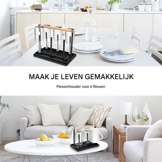 GELLDG Flessenrek - Flessenafdruiprek - 6 flessen - Droogrek - Met lekbak - Geschikt voor alle flessen en bekers - Zwart van Merkloos — afbeelding 2