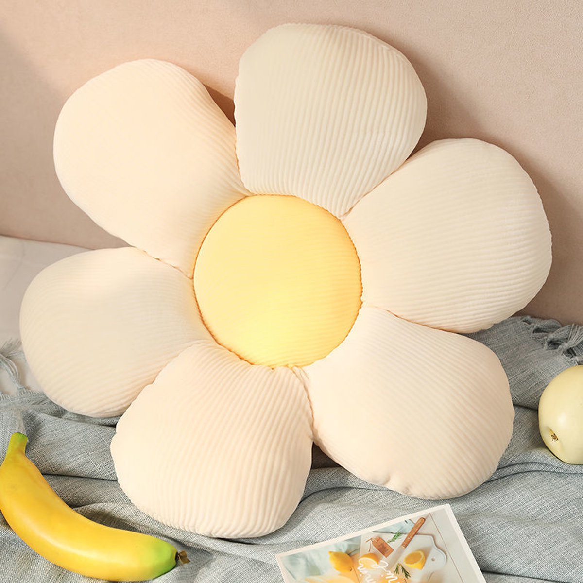 Bloemvormig kussen - zitkussen - sierkussens - sierkussen - zitkussen - 50 cm - Wit en geel