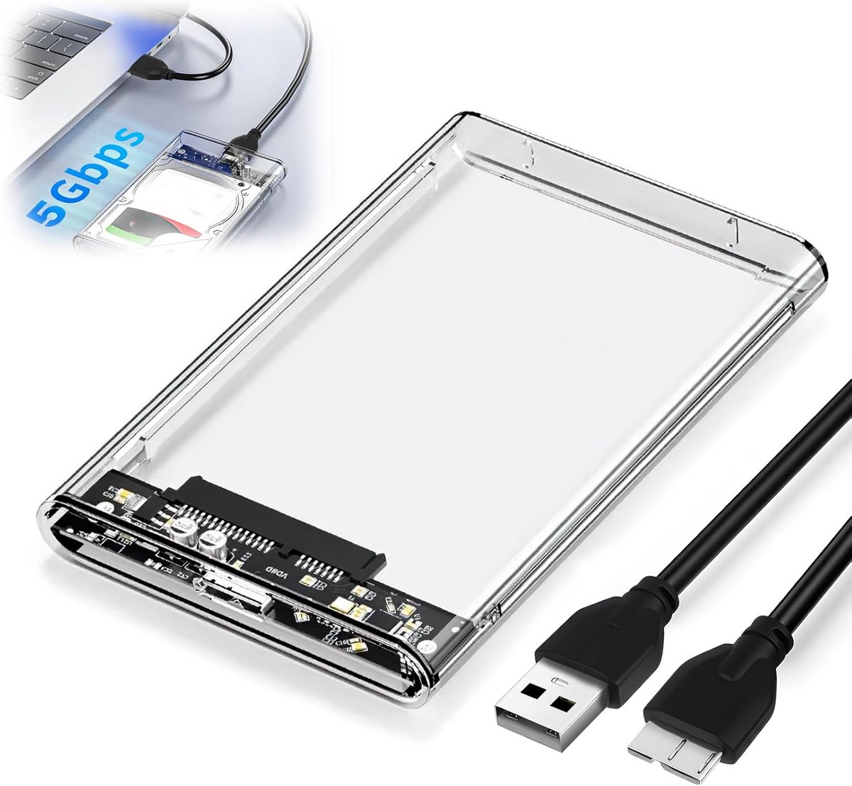 Transparante Externe Behuizing voor 2.5 inch SSD en HDD met USB 3.0