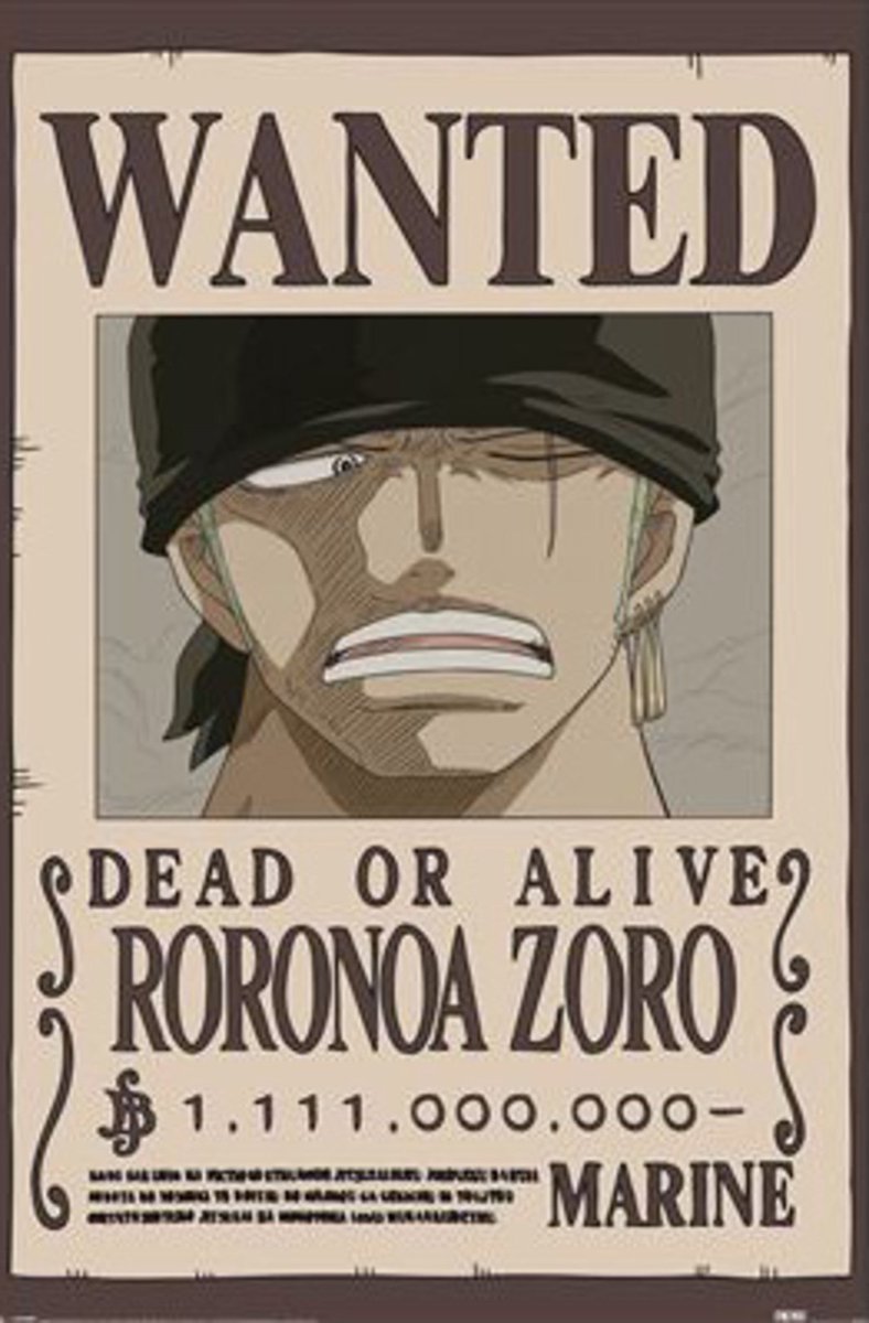 Pyramid Poster One Piece - Wanted Zoro 61x91,5cm Divers