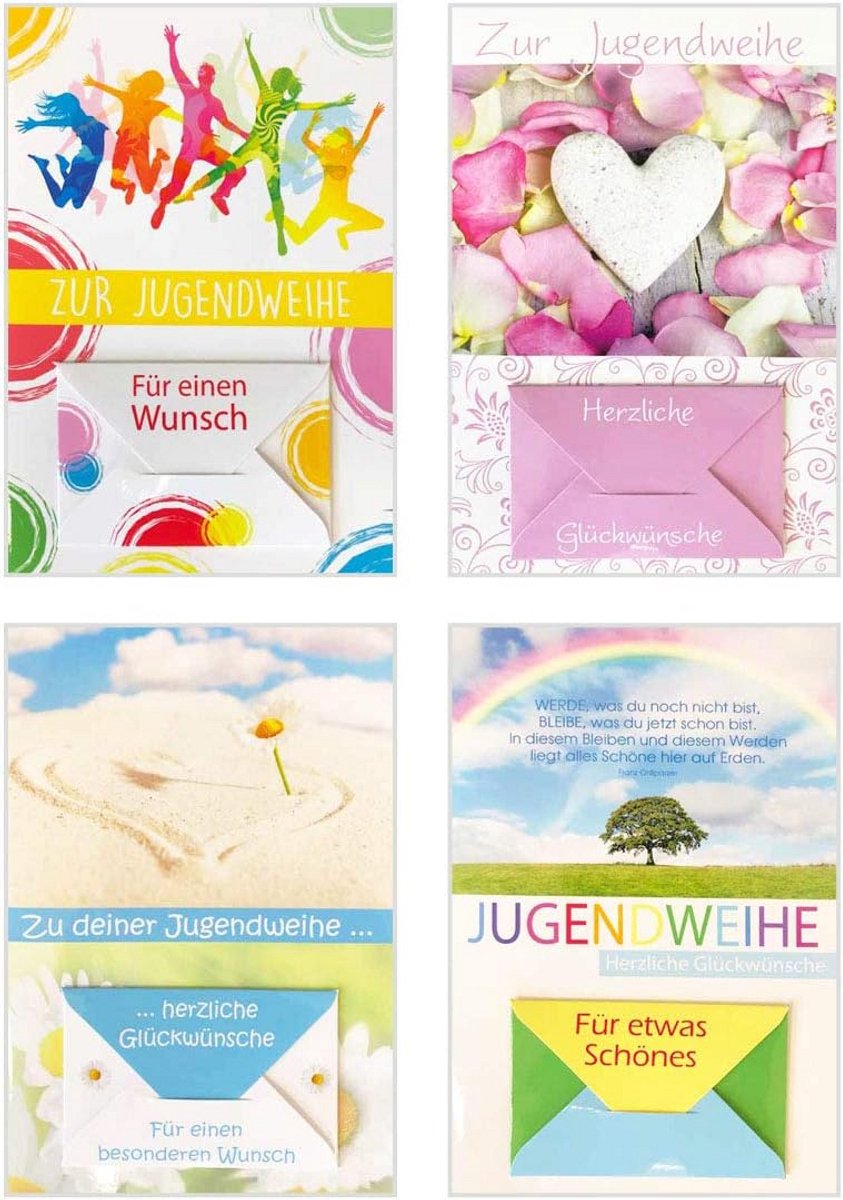 Set van 8 Premium Banknootkaarten met Envelop voor Jeugdwijding - Dubbele Vouwkaarten
