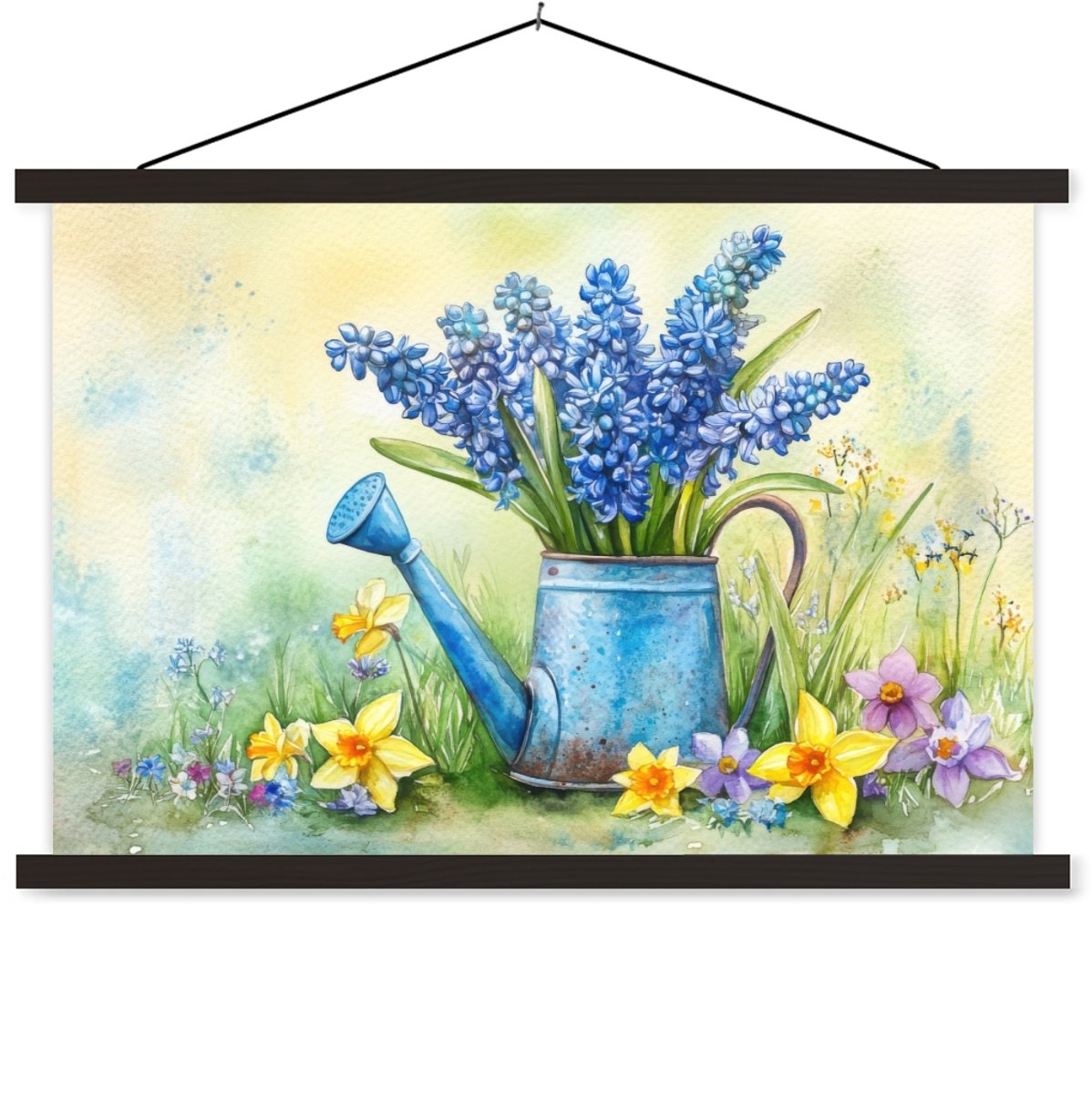 Posterhanger incl. Poster 150x100 cm - Schoolplaat - Gieter - Lavendel - Bloesems - Textie