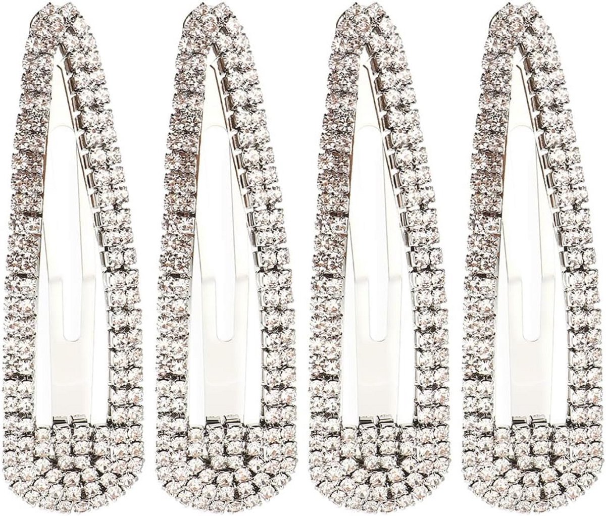 Set van 4 zilveren haarclips met strass-steentjes voor dames