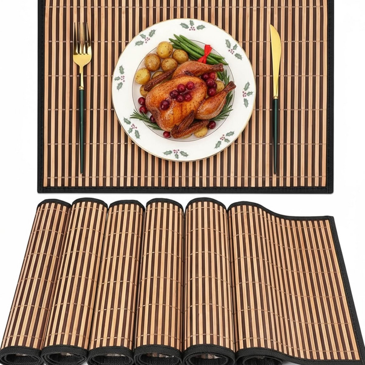 Set van 6 Bamboe Placemats 45x30 cm - Hittebestendig en Wasbaar