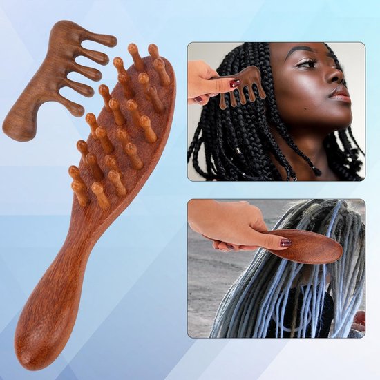2x Houten Loc Kammen voor Dreads en Microlocs - Hoofdhuidmassageborstel voor Dreadlocks van Merkloos — afbeelding 3
