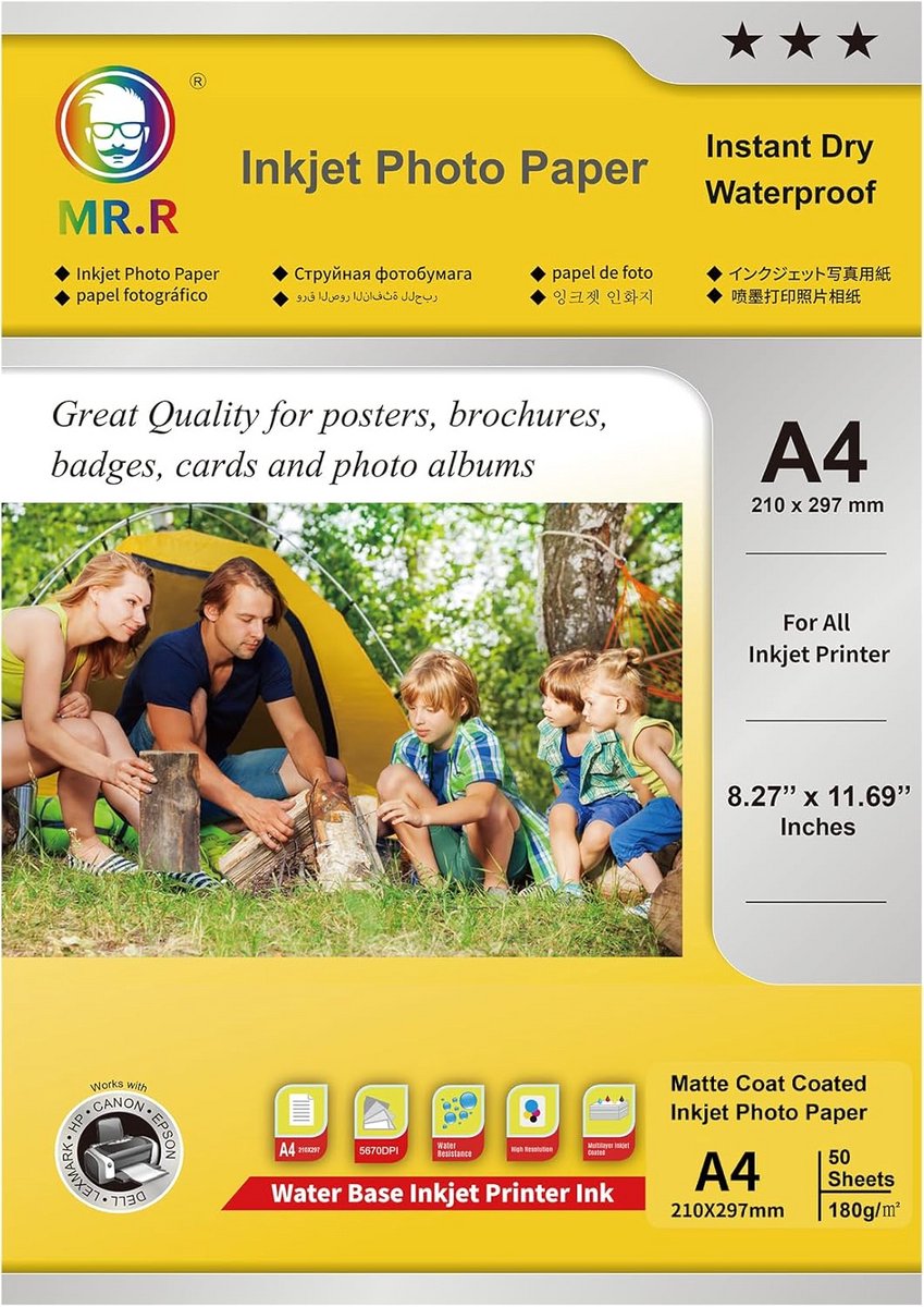 Mat Fotopapier A4 50 Vellen 180gsm Inkjet Direct Droog Waterdicht