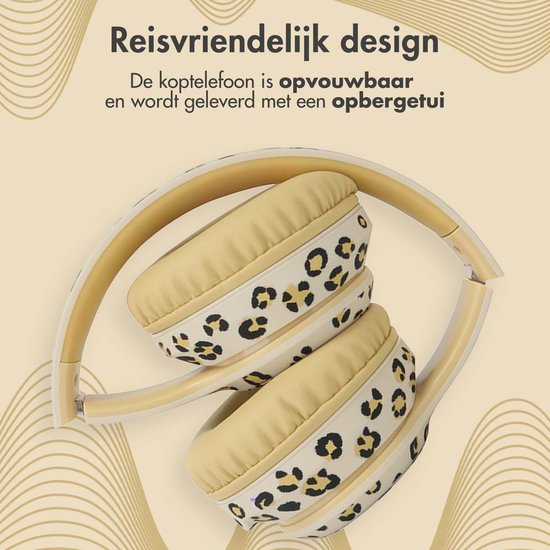 Opvouwbare imoshion koptelefoon met luipaardprint en beige oorkussens.