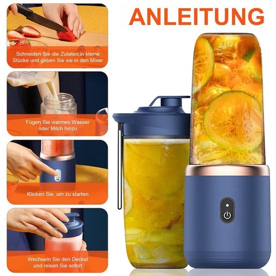 Draagbare milkshake-maker met 6 messen, werkt op USB-voeding, voor het maken van milkshakes en smoothies. — afbeelding 3