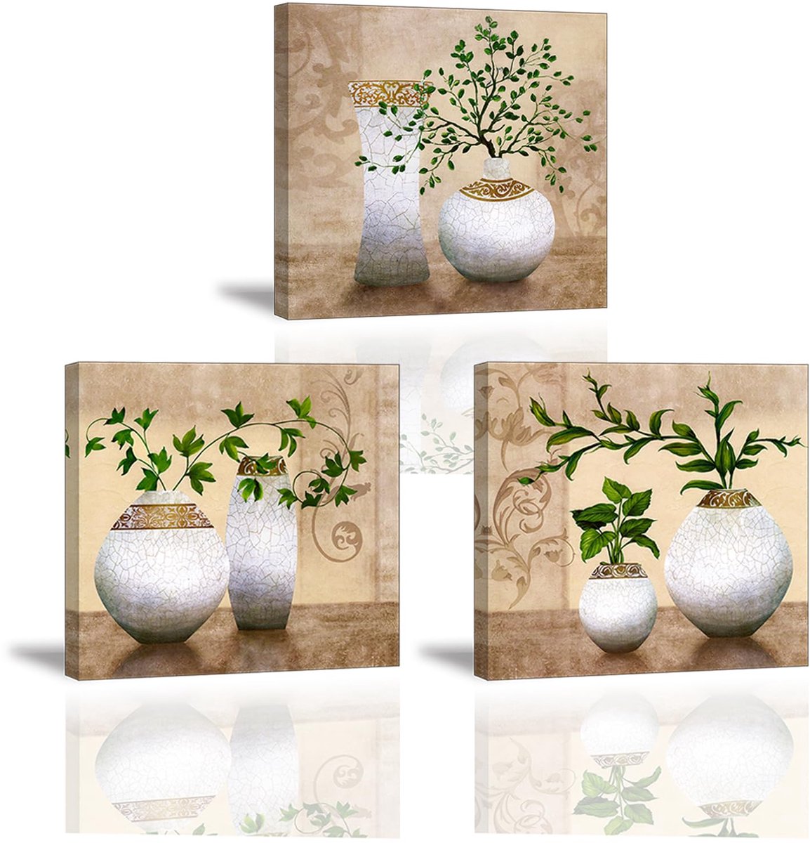 Unyqoos Drie Stuks Canvas Kunst met Plantenmotief voor Elegante Wanddecoratie groen