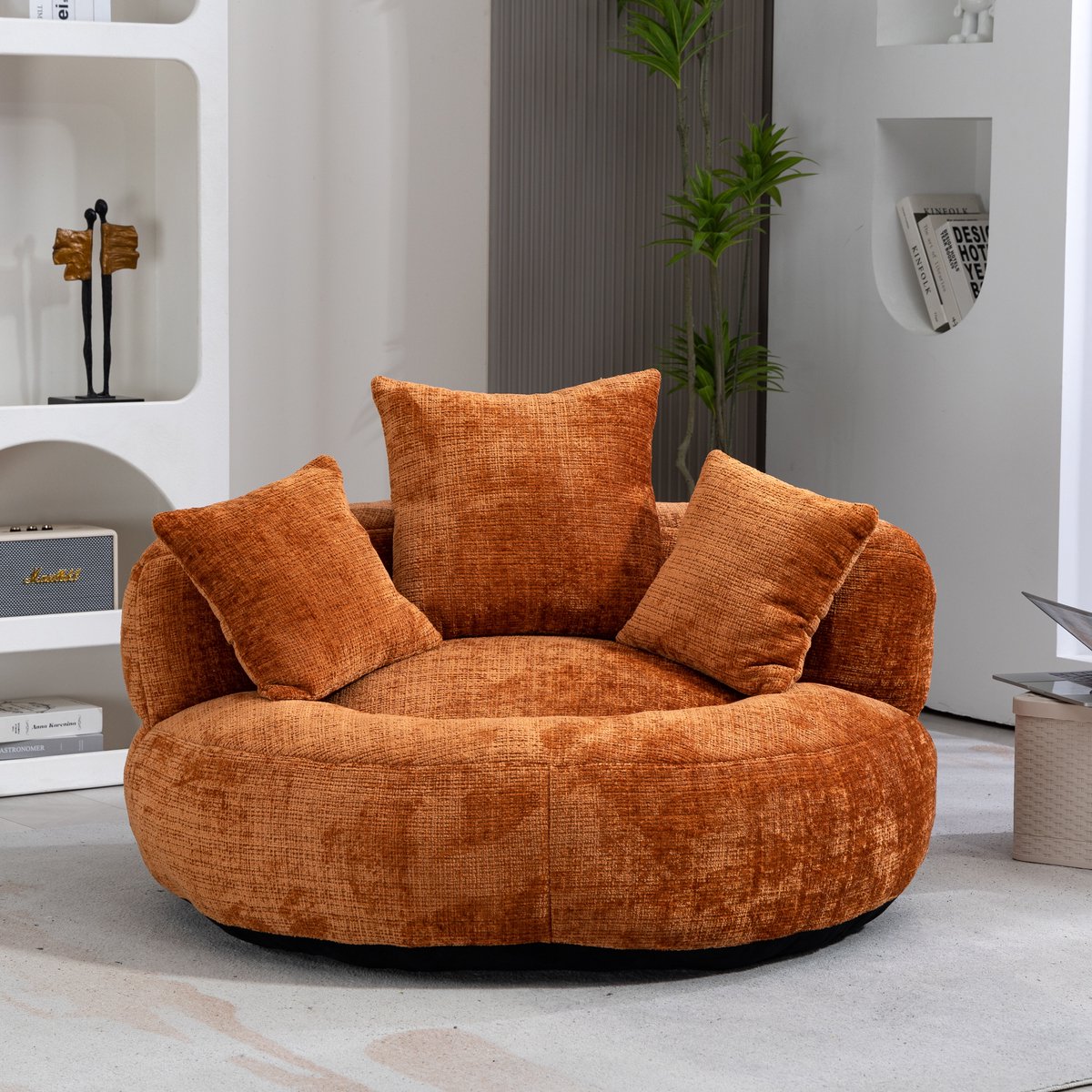 OKWISH Zitzak Fauteuil – 1-Zits Gamefauteuil Met Hoge Rug & Armleuningen – Ergonomisch, Groot Formaat Voor Woonkamer/Slaapkamer – Chenille – Oranje