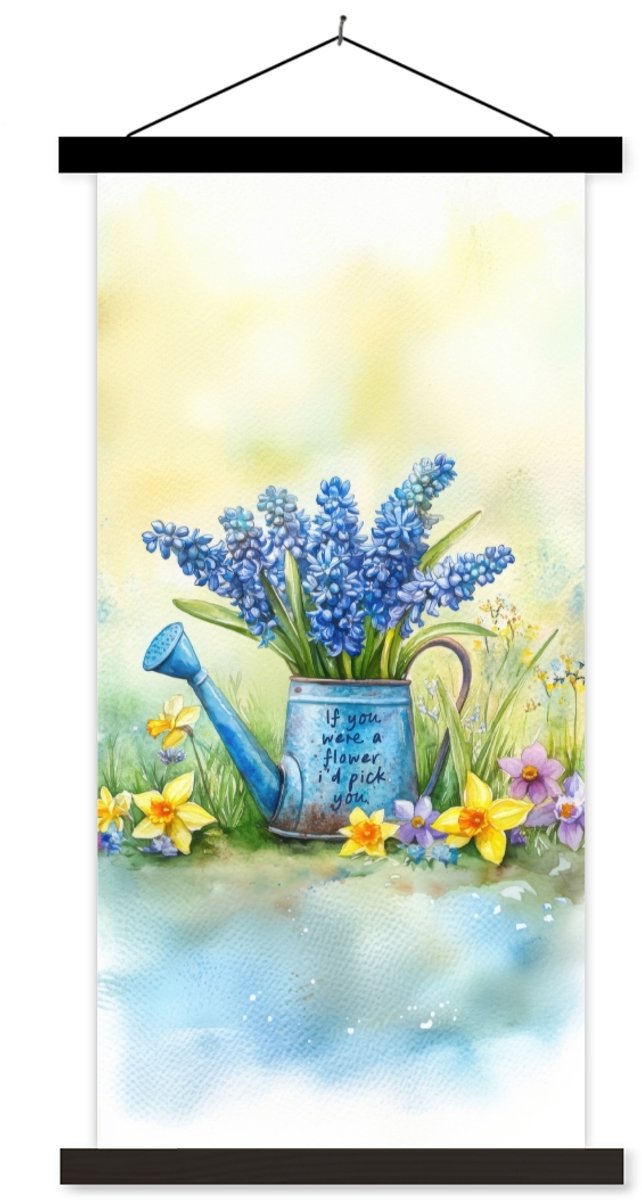 Posterhanger incl. Poster 40x80 cm - Schoolplaat - Lavendelbloemen - Quote - Gieter - Text