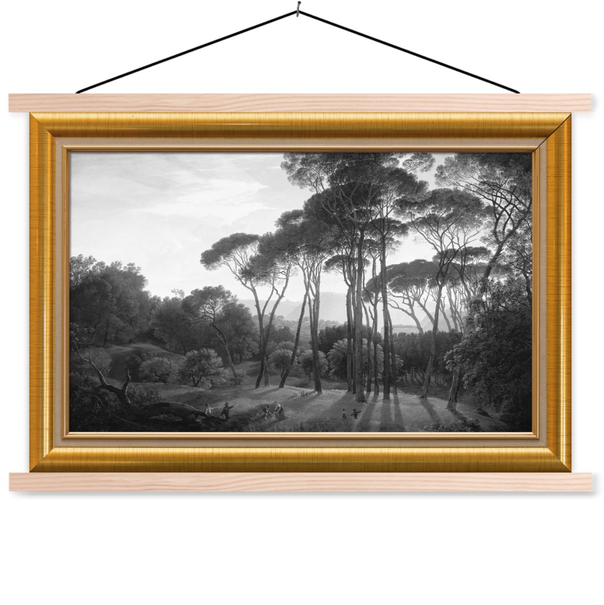 Posterhanger incl. Poster 120x80 cm - Schoolplaat - Italiaans landschap parasoldennen - He