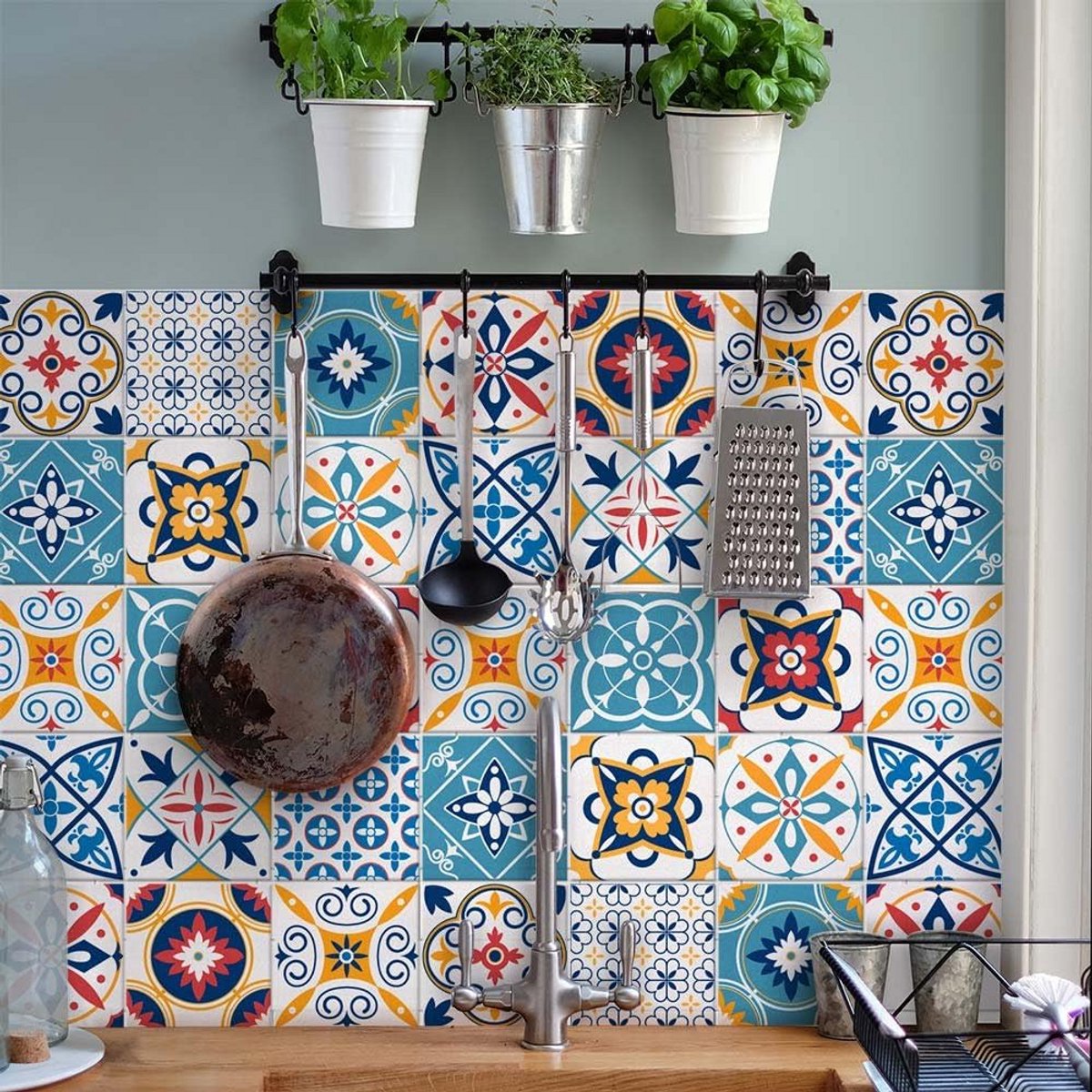 54 Zelfklevende Wandtegels 10x10 cm in Azulejos Mozaïek Stijl - Decoratieve Plakstickers v