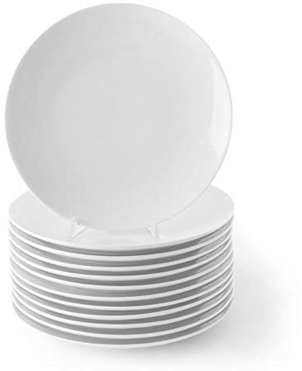 12-delige Porseleinen Flat Plate Set - 24 cm - Wit