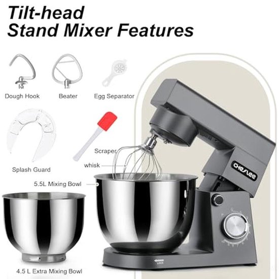 Standmixer 1500W Keukenmachine met RVS Kommen en 10 Snelheden van Merkloos — afbeelding 2