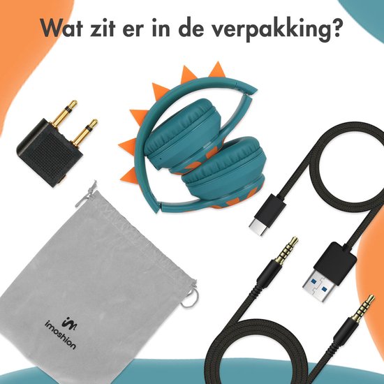imoshion Kinder Koptelefoon Dino - Bluetooth en Decibelbegrenzer - Draadloze Koptelefoon Kinderen