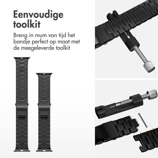 Stalen bandje - Geschikt voor Apple Watch 1, 2, 3, 4, 5, 6, 7, 8, 9, 10, 11 (42 mm), SE - 38/40/41 mm - Zwart