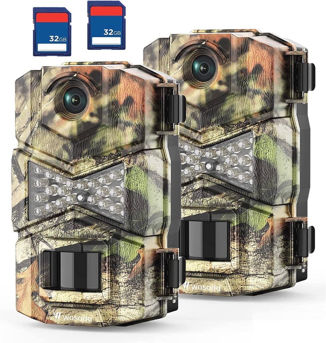 Wildcamera 24MP HD - 2-pack met 32GB SD-kaart en Infrarood Nachtzicht