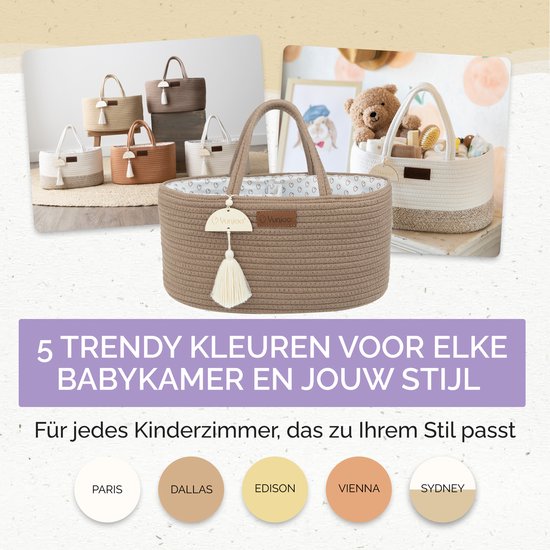 Yunioo Commodemandje en Luiertas - Luiermand voor Baby Kamer - Luier Mand Organizer - Opbergmand kinderkamer - Speelgoedmand - Bruin