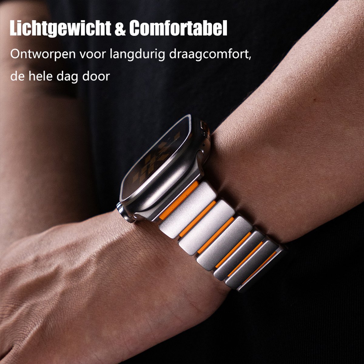Stravo Premium Magnetisch Titanium Horlogeband met Siliconen Binnenlaag voor Apple Watch 46mm (Series 10/11) / 45mm (Series 7/8/9) / 44mm (Series 4/5/6/SE) / 49mm (Ultra 1/2/3) thumbnail 6