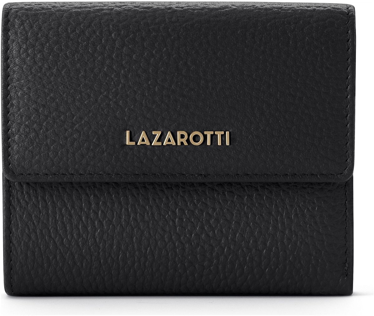 Lazarotti Leren portemonnee Bologna Leather Wallet With 8 Card Slots Black zwart