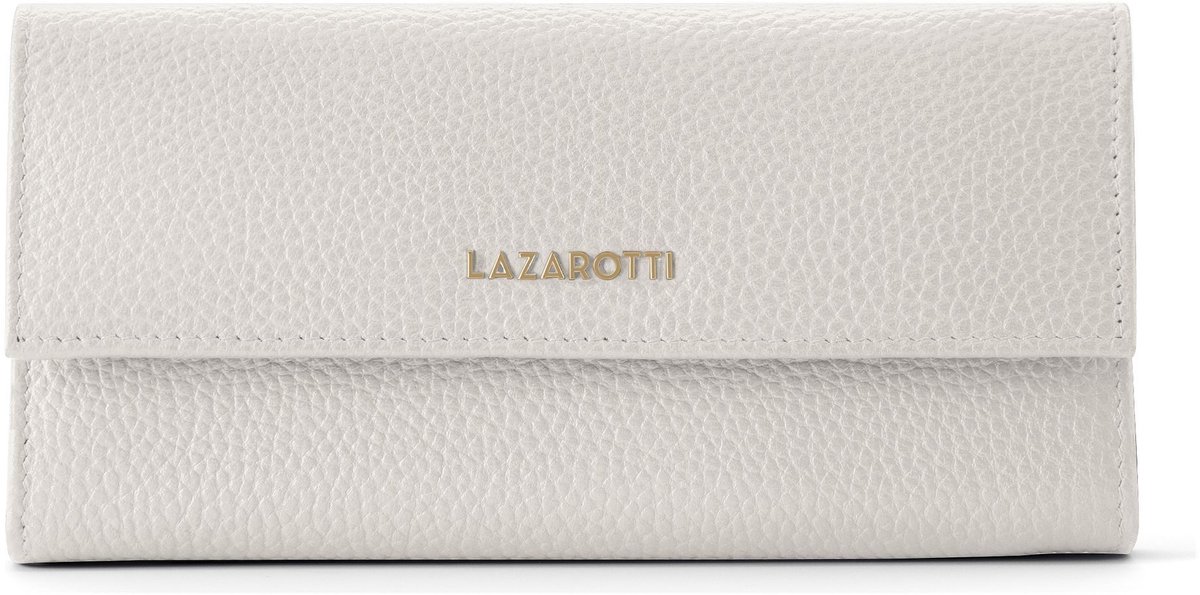 Lazarotti Leren Portemonnee Bologna Leather Wallet With 12 Card Slots Cream White Crème