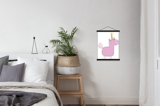 illustration d'un poster scolaire licorne rose lattes plates noir 40x53 cm - Tirage photo sur poster textielposter (décoration murale salon / chambre)