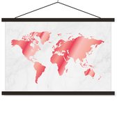 Posterhanger incl. Poster 120x80 cm - Schoolplaat - Wereldkaart - Roze - Marmer - Textielposter - Zwarte latten