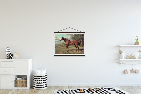 Porte-affiche avec affiche - Affiche scolaire - Cheval - Forêt - Vintage - 60x45 cm - Lattes noires
