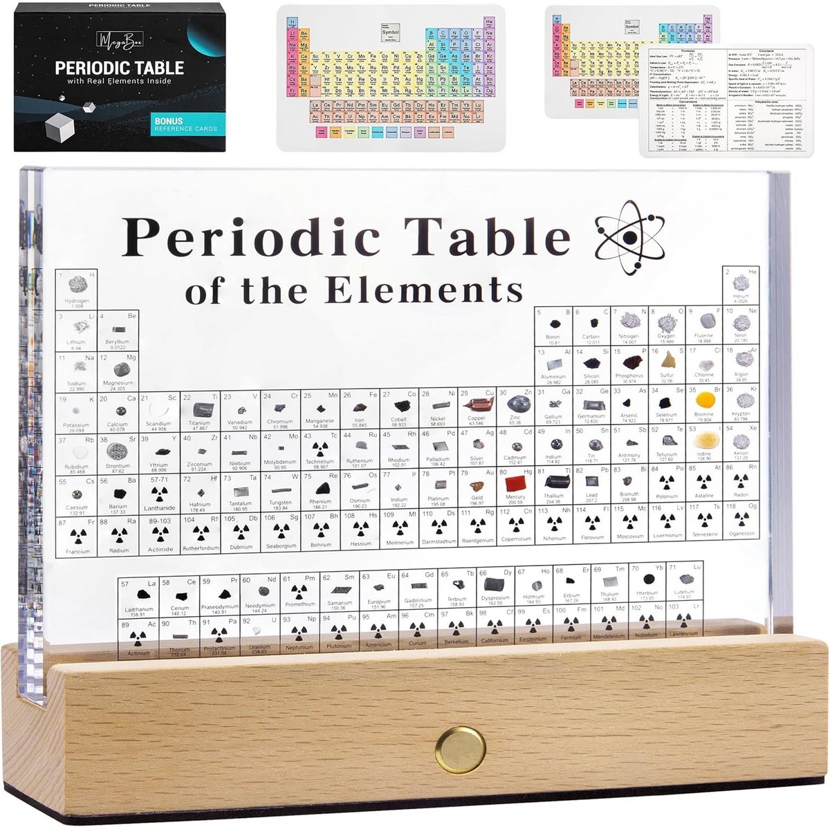 Periodiek Systeem van Elementen met Echte Monsters in Acryl Display