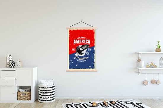 Posterhanger incl. Poster 120x180 cm - Schoolplaat - Vintage - Vogel - Amerika - Textielposter - Blanke latten - Vaderdag cadeau - Geschenk - Cadeautje voor hem - Tip - Mannen