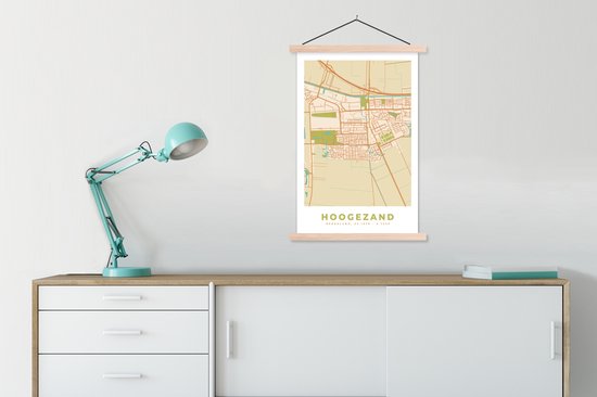 Porte-affiche avec affiche - Affiche scolaire - Carte - Hoogezand - Vintage - 60x90 cm - Lattes vierges