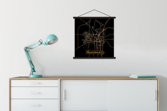 Porte-affiche avec affiche - Affiche scolaire - Carte - Maastricht - Zwart - Or - 60x60 cm - Lattes noires