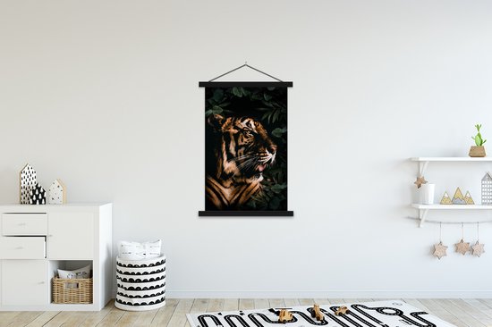 Porte-affiche avec affiche - Affiche scolaire - Tigre - Rugissement - Plantes - 120x180 cm - Lattes noires
