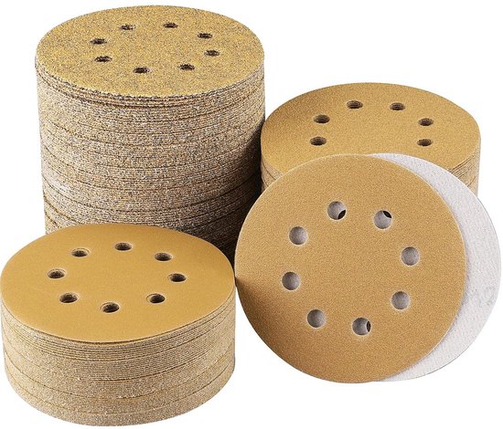 Schuurpapier Rond 125mm Klittenband met 8 Gaten - Complete Set Korrels