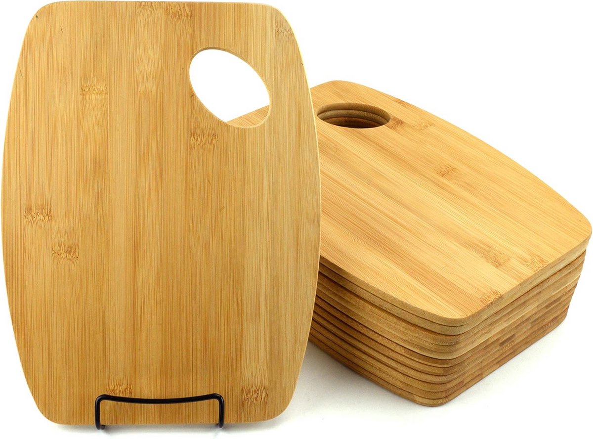 Set van 12 bamboe snij- en serveerplanken met handvat, 30,5 x 22,9 cm