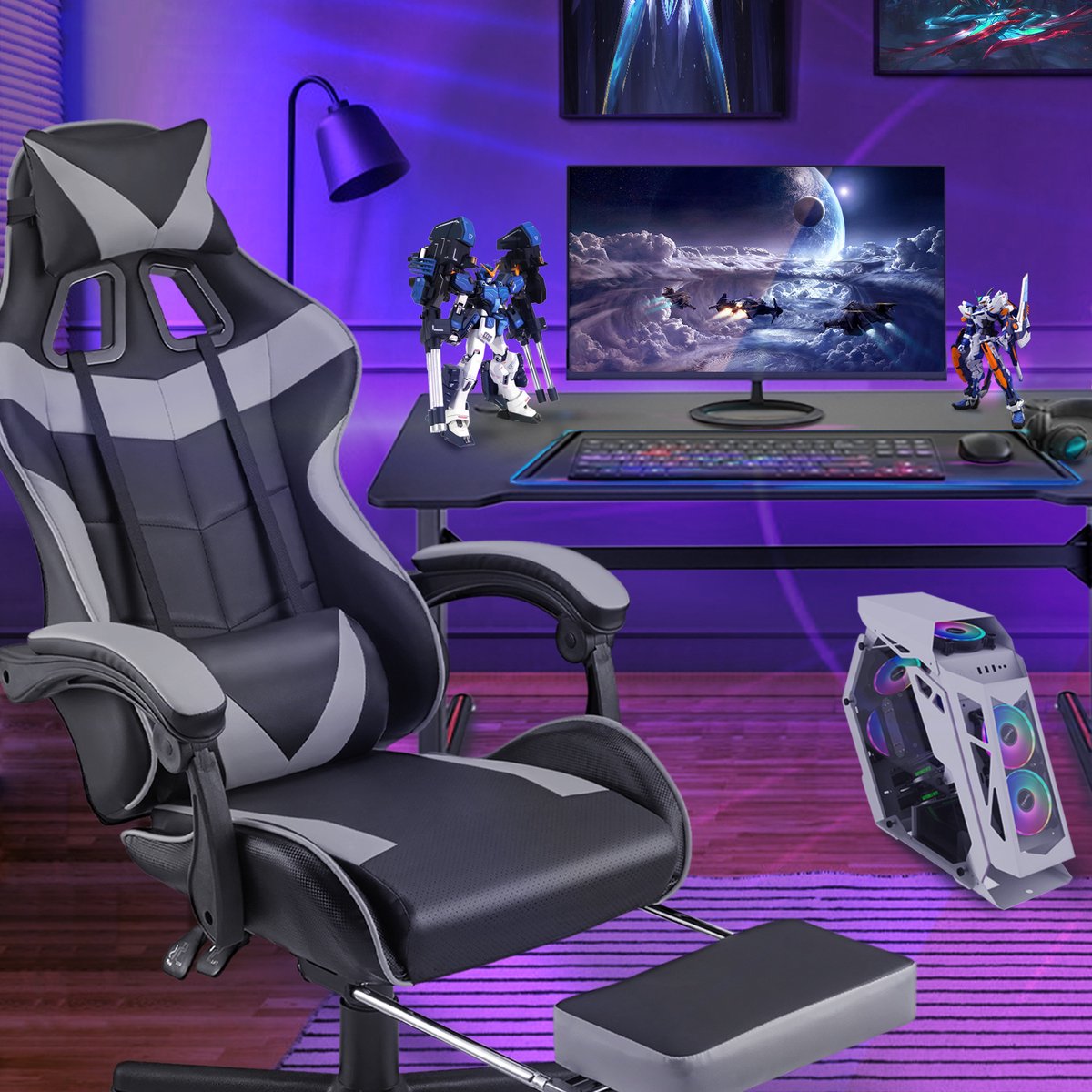 Soontrans Grijs-Gaming Stoel met - afbeelding 3