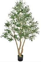 Olijfboom Artificiel 180 cm Met Pot Noir, Plante Artificielle Haute Avec Tronc En Bois Naturel, Feuilles Vertes Réalistes Et Fruits Décoratifs, Idéal Pour Les Espaces Intérieurs Comme Les Coins De Maison, Bureau Ou Salon