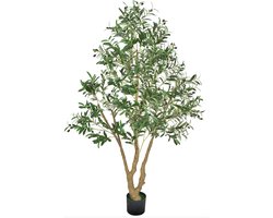 Kunstmatige Olijfboom 180 cm Met Zwarte Pot, Hoge Kunstplant Met Natuurlijke Houten Stam, Realistische Groene Bladeren en Decoratieve Vruchten, Ideaal voor Binnenruimtes Zoals Huis, Kantoor Of Woonkamerhoeken