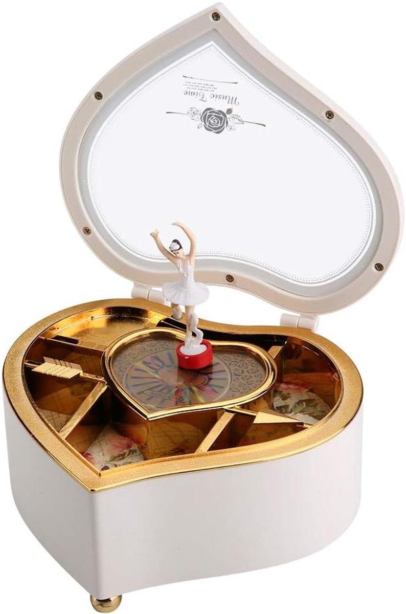 Ronte - Hartvormige muziekdoos voor uniek cadeau met draaiende ballerina - Romantisch, decoratief, speelgoed.