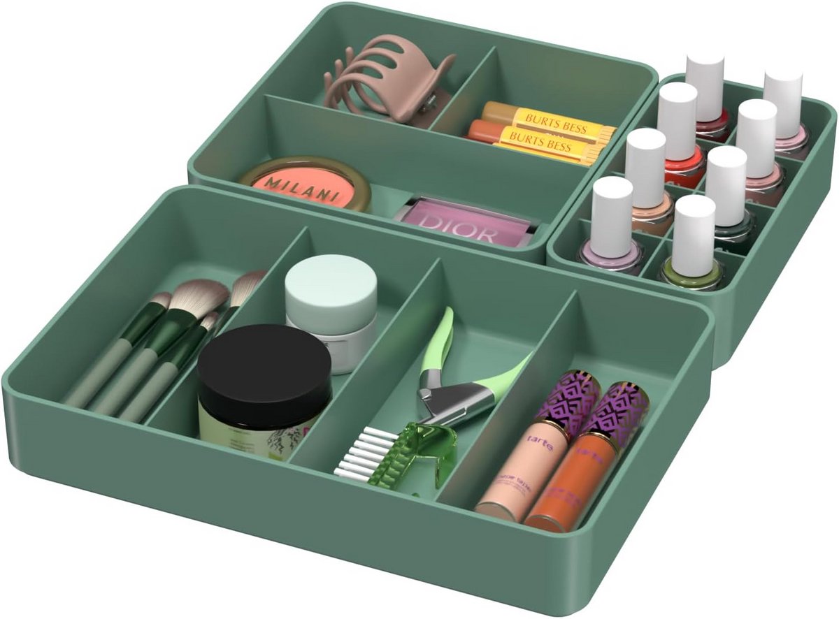 3-pack ladeorganizer voor make-up borstels en verzorging - stapelbare vakindeling