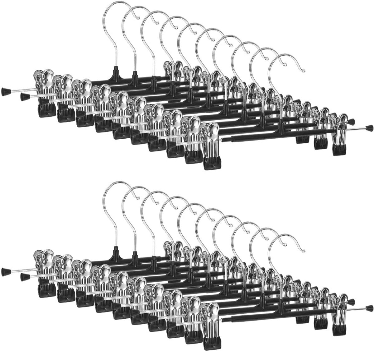 20 stuks metalen broekhangers, 30 cm, antislip, ruimtebesparend - zwart