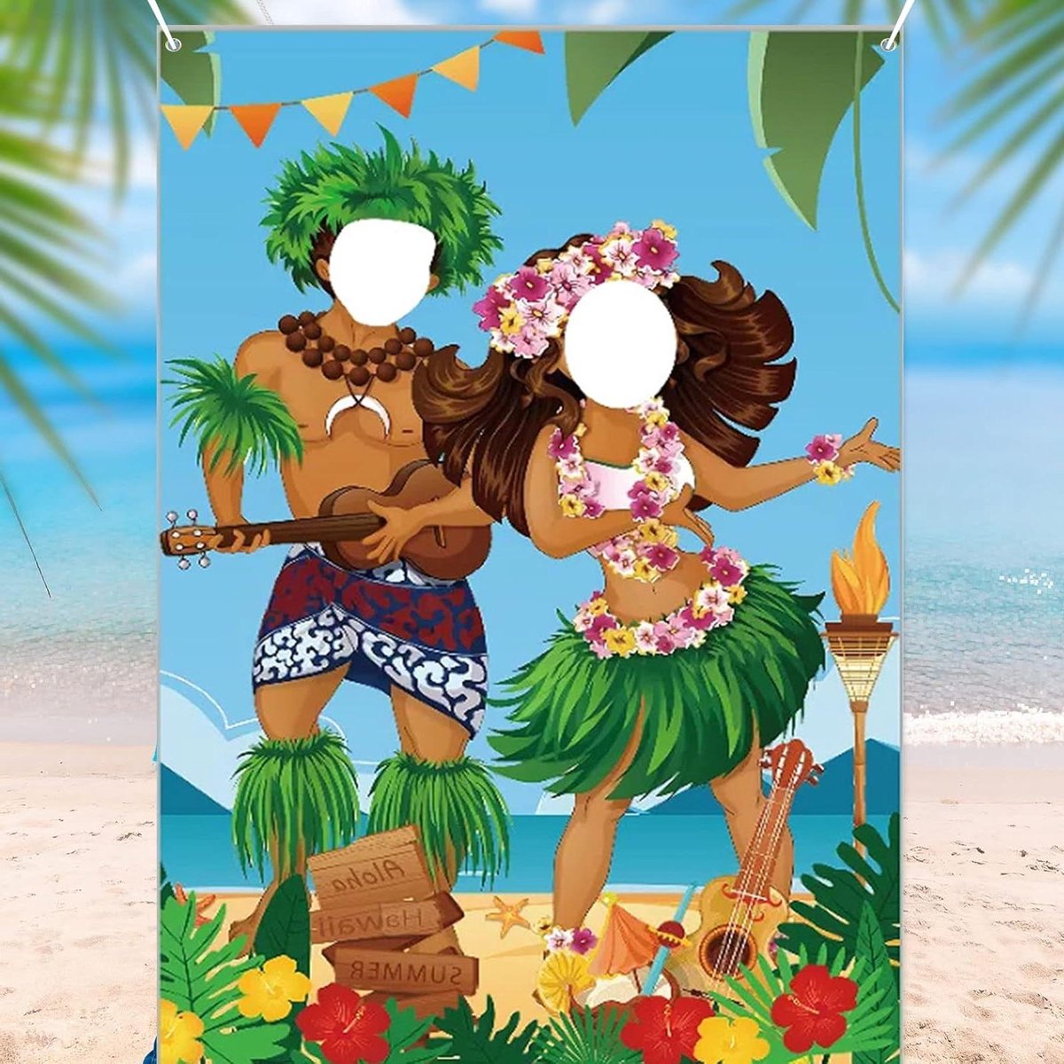Ronte - Hawaii Feestdecoratie met Foto Booth Achtergrond voor Luau Thema, Aloha Feest en Zomer Strandfeest - Tropische Decoratie 39in * 59i