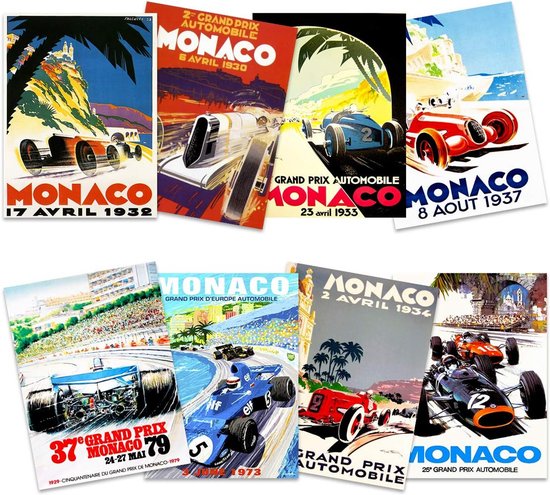 Set van 8 Grand Prix Race Posters voor Wanddecoratie Thuis | bol