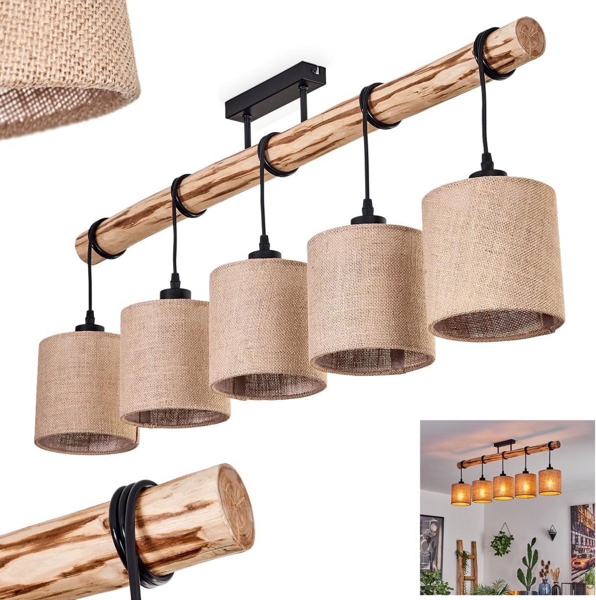 Plafondlamp 5-Licht Scandinavische Stijl Hout Metaal Stof