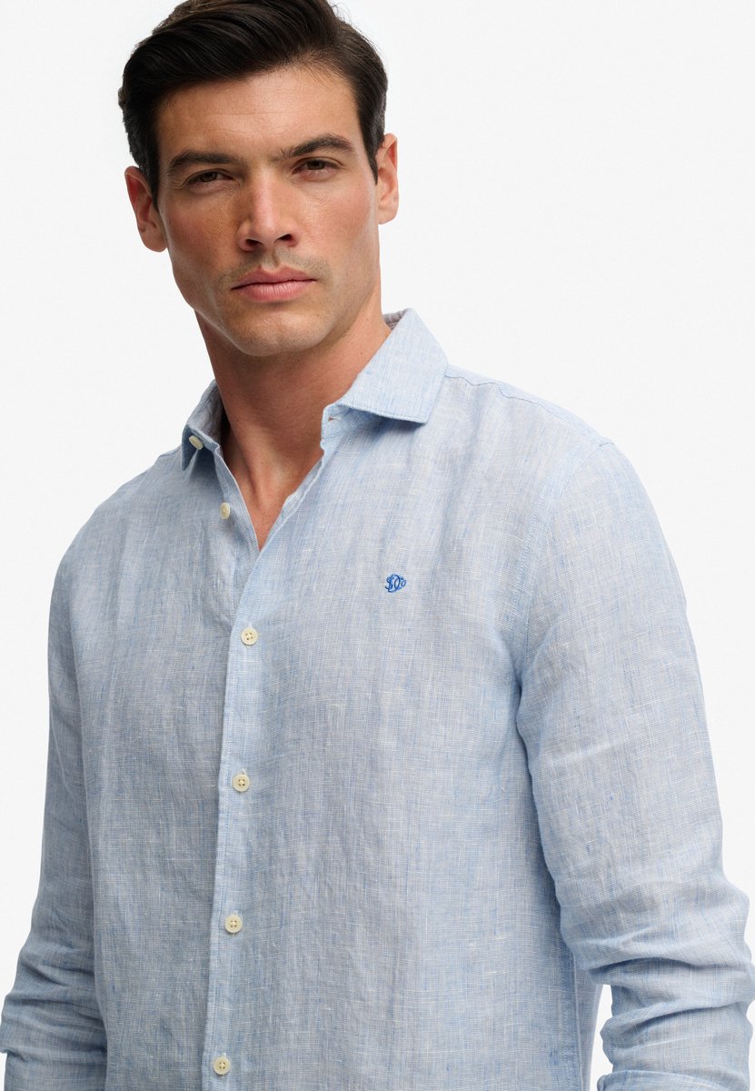 Superdry Overhemd Riviera Ls Linen Shirt M4011103a J9b Pick Mannen Blauw