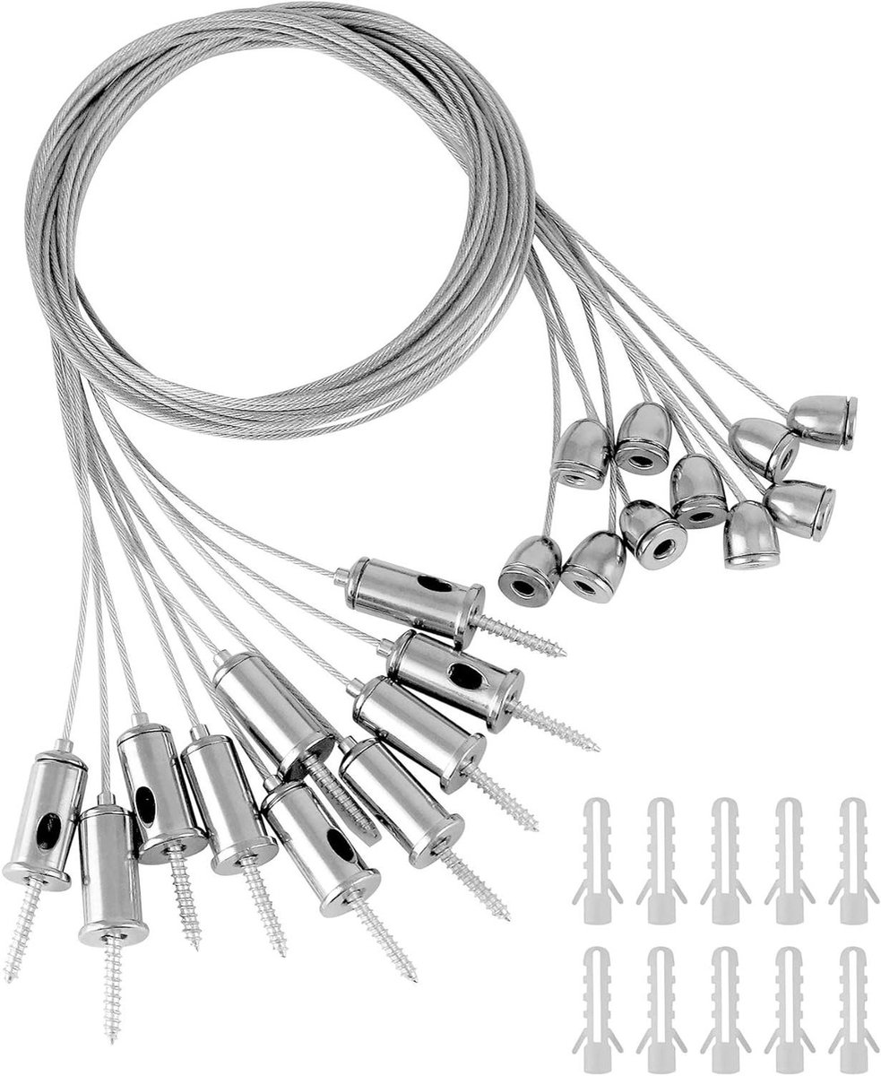 Ronte - Installatieset Kabelophanging 10-delig Roestvrij Staal 1,5mm x 1m - Plafondmontage - Ophangen Lampen/Schilderijen