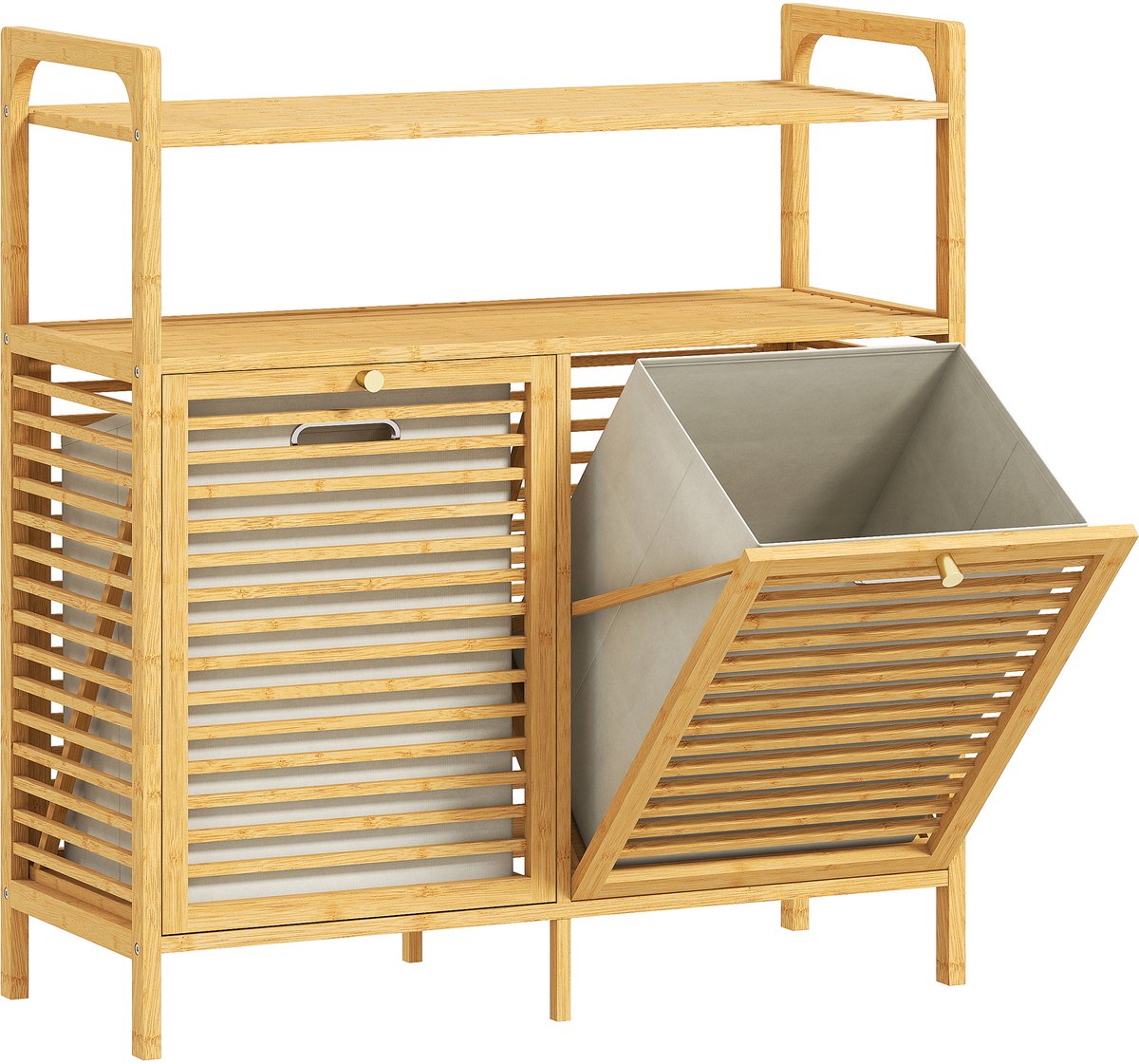 Bamboe Wasmand 82 liter met 2 los kantelbare wasmanden - Bruin